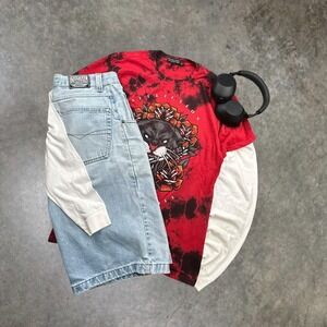 Affliction Black Label Panther Rose Tie Dye Graphic TShirt Red Black Mens Medium